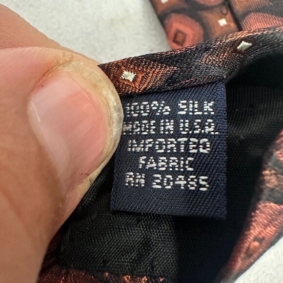 Stafford Mens Silk Geometric Necktie Made In USA Brown Rust Octagon Pattern - Picture 4 of 4